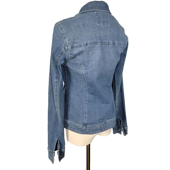 Guess Jacket Med Rigby Denim Moto Zip Distressed Blue Jean Stretch Denim Zip - Picture 6 of 17